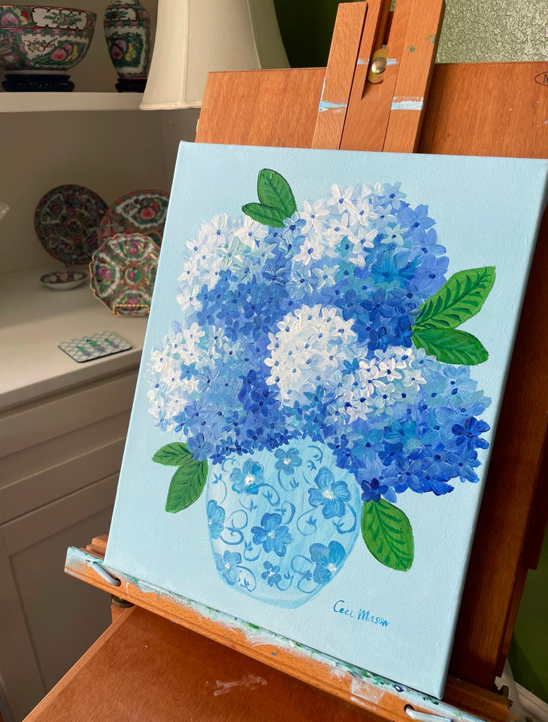 Brilliant in Blue Hydrangeas Acrylic Painting