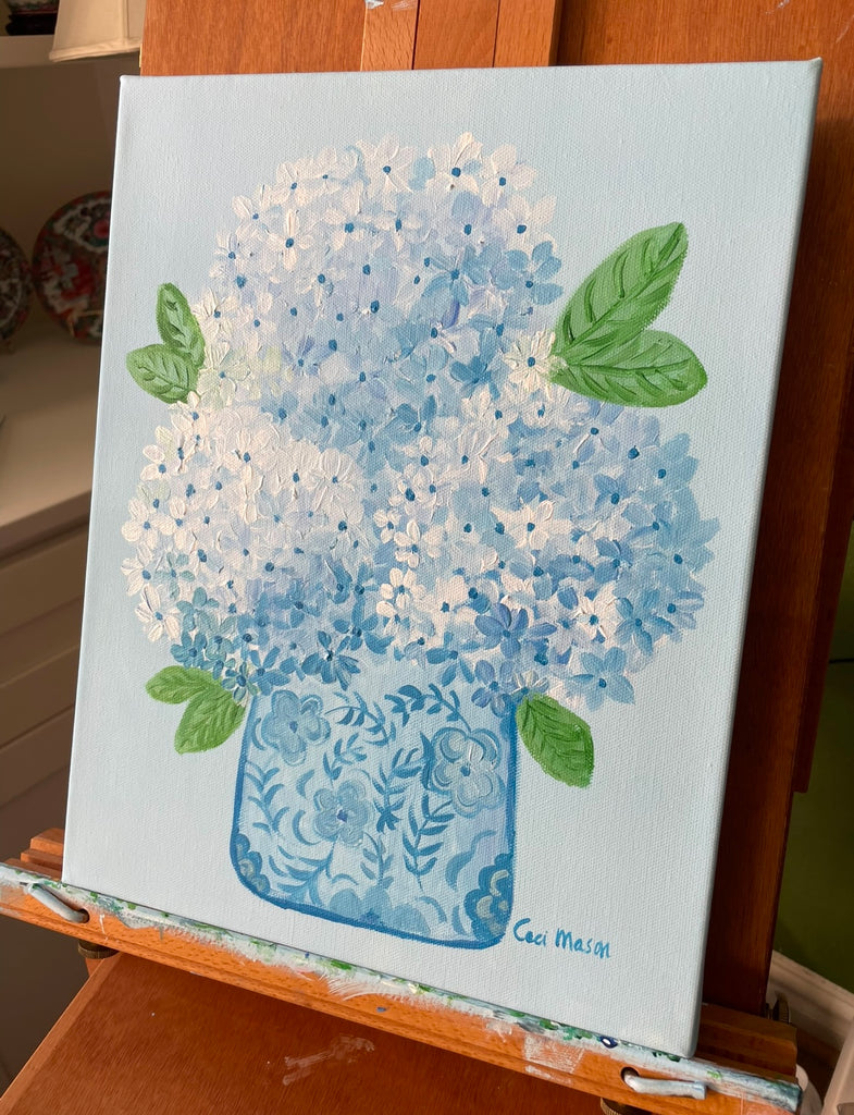 Carolina Blue Hydrangeas Acrylic Painting