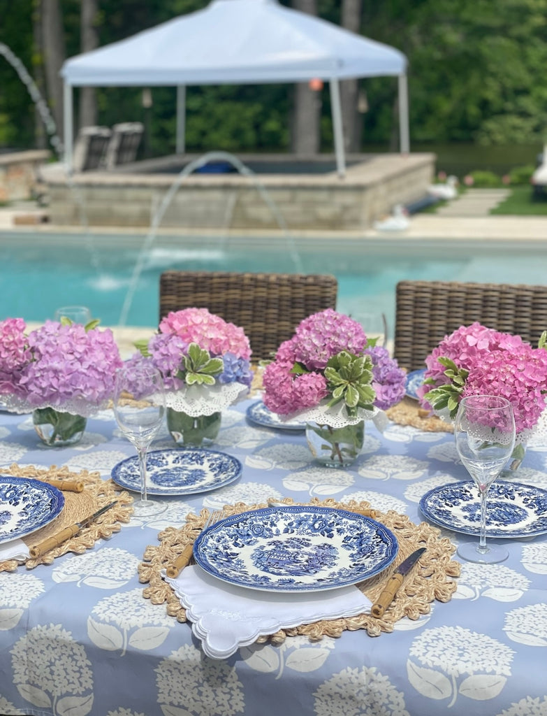 White hydrangea tablecloths by Diga Linda