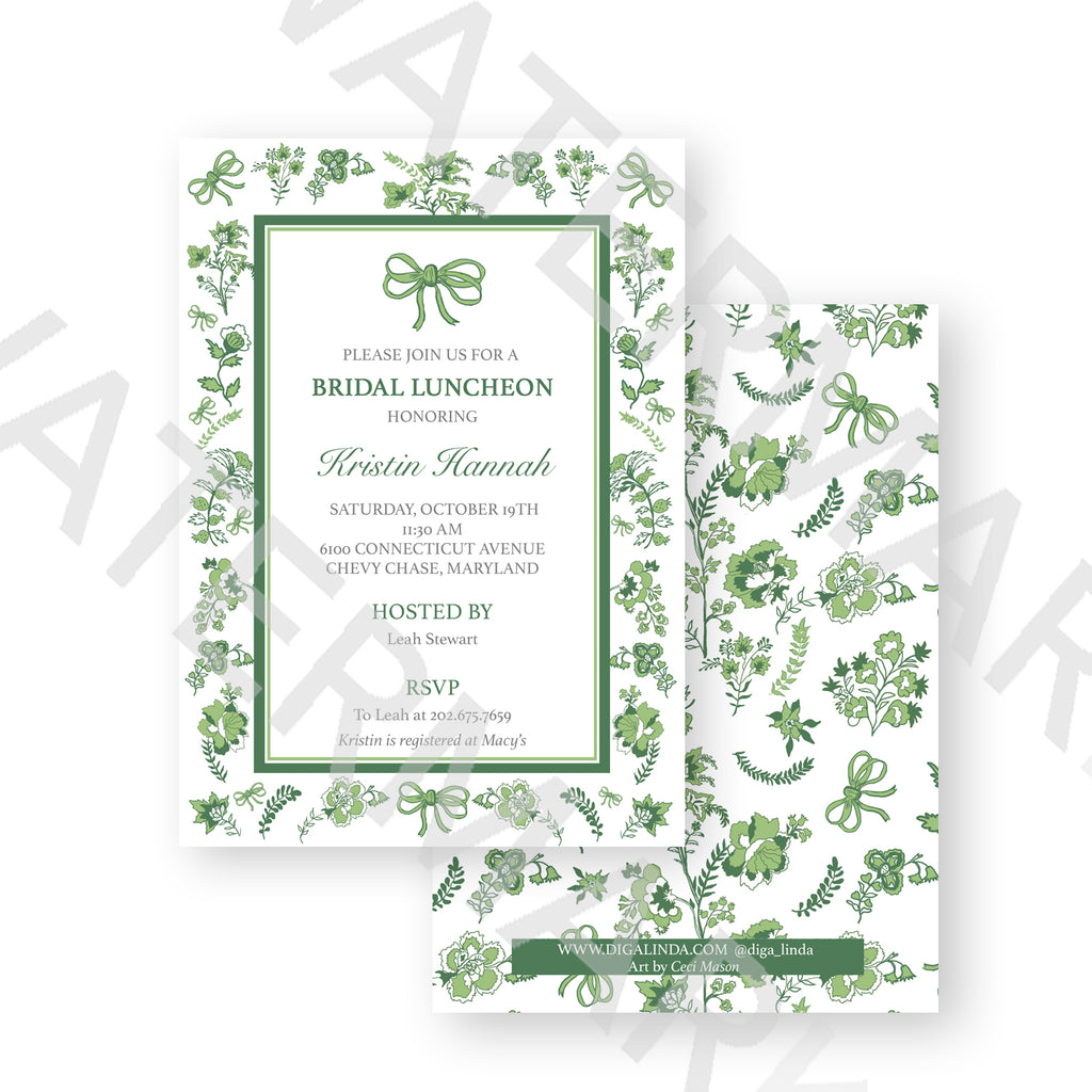 Linda's Garden Custom Invitation or Menu Cards