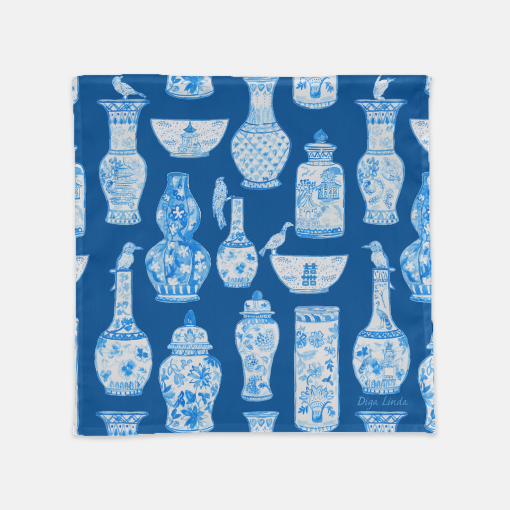 Chinoiserie blue and white GInger Jars Napkins in Navy by Diga Linda