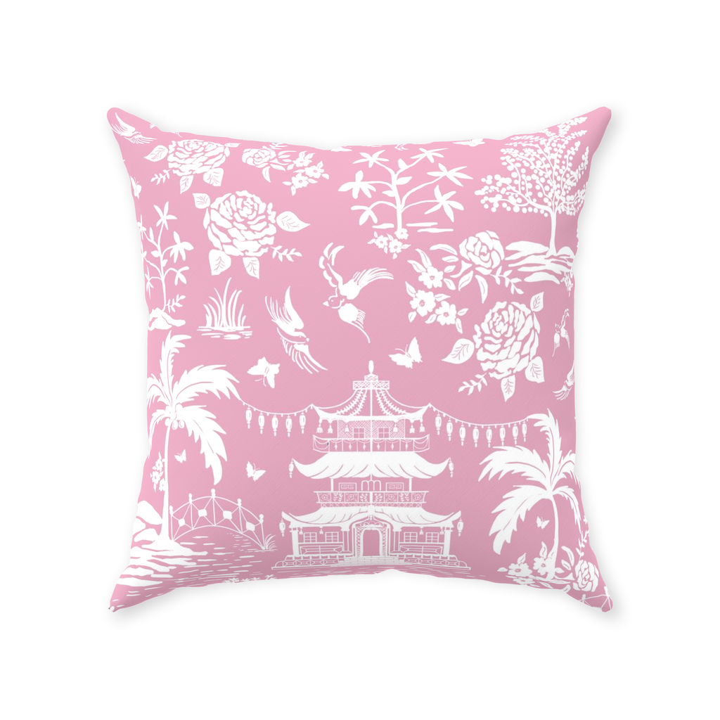 Chinoiserie Pagoda, Rose Throw Pillows